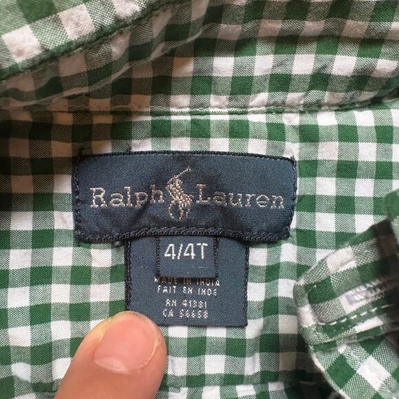 Ralph Lauren green white checkered long sleeve button up boys shirt SIZE 4T - Picture 4 of 5